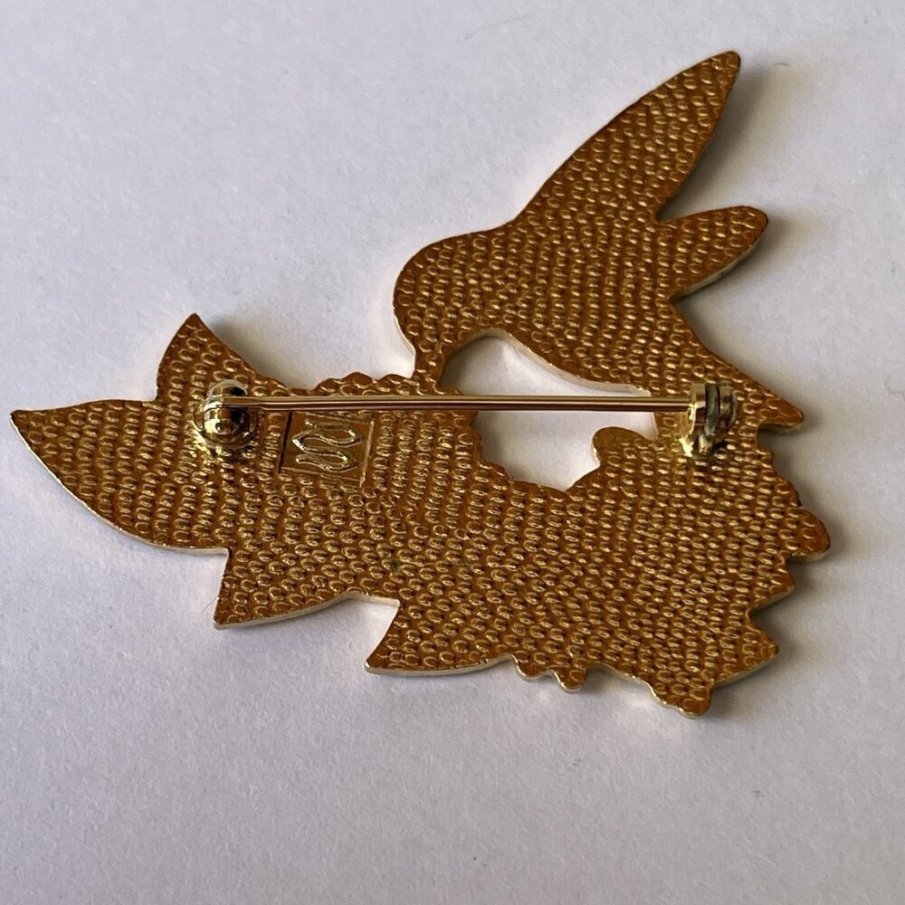 Enamel Hummingbird And Honeysuckle Flower Brooch Cloisonne Style Vtg 1980s - Picture 3 of 6